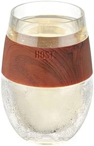 Host Wine Freeze Cooling Cup, Plastic Double Wall Insulated Freezable Drink Chilling Tumbler with Freezing Gel Wine Glasses for Red and White Wine, Set of 1, 8.5 oz, Wood