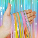 flavouredlove Pastel Color Foil Fringe Curtain(s) 3x6 Feet Each for Birthday, Anniversaries, Graduation, Retirement, Baby Shower Decoration (Pack of 4, Pastel Rainbow)