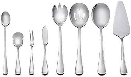 LIANYU Serving Utensils Set 8 Piece, Stainless Steel Serving Flatware Silverware Set with Slotted Spoons, Forks for Party Dinner, Mirror Finished, Dishwasher Safe