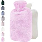 Qomfor Hot Water Bottle with Fluffy Cover - Soft Premium Faux Fur Cover - 1.8l Large Capacity - Hot Water Bag for Cosy Nights, Pain Relief, Back, Neck and Shoulders - Great Gift for Women (Purple)