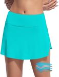 Beautikini Period Swimwear Menstrual Leakproof Bikini Bottoms Swim Skirt Mid Waist Bathing Suit Bottoms for Teens Girls (Blue Curacao,XS