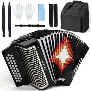 Horse 31 Key Accordion,12 Bass 3-Row Diatonic Accordions Instruments for Adults with Gloves, Suitcase and Straps, Button Acordeón Acordeones Para Adultos for Professionals (Black FBE with Metal Cover)