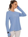 IECCP Compression Shirt Women Long Sleeve Workout Tops Athletic Gym Loose Running Yoga Sports Tops Cooling Rash Guard Sun Shirts Hazl Blue M