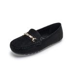 Ophestin Loafers for Women Flat Slip on Driving Boat Moccasins Ladies Casual Working Nursing Shoes Suede Black 6.5