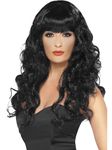 Smiffys Siren Wig, Black Long, Curly with Fringe, Ladies Glamour Wigs Fancy Dress, Adult Dress Up Wigs