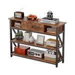 Mexin 39 Inch Console Sofa Table with Drawer, Industrial Entryway Table with Storage Shelves, Storage Organizer for Hallway Living Room Couch Foyer Kitchen Counter, Rustic Brown