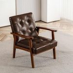 Faux Leather Accent Chair, Mid Century Modern Chairs for Living Room, Upholstered Comfy Armchair Bedroom Side Arm Chair with Rubber Wood,105° Ergonomic, Comfort Cushion and Wide Sitting