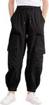 Kimoda Cargo Pants for Girls Size 10 Elastic Waist Black Casual Cargo Pants Pocket Side Cargo Jogger Pants 9-10 Years Old