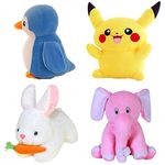 Future Shop Pack of 4 Elegant Soft Toys Combo Set Appu Elephant, Penguin,Pikacahu, Rabbit Toy Animals for Kids 30 cm Stuffe Soft Plush Toy Combo Animal Stuff Toy