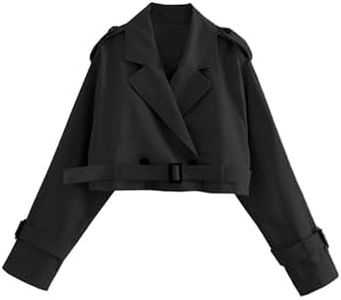 Xiaoxuemeng Womens Cropped Bike Jacket Casual Double Breasted Trench Coat with Belt (Black-XL)