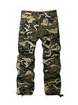 OCHENTA Men's Cotton Casual Cargo Work Pants Military Tactical Combat 8 Pockets Travel Trousers Army Green Camo 36