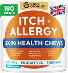 GOODGROWLIES Itchy Dog Skin Relief - Allergy Support Chews - Skin & Coat Supplement - Omega 3 Fish Oil - Itching & Paw Licking - Dry Skin & Hot Spots - 180ct/Pork