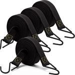 Bungee Cords with Hooks Heavy Duty, 4 Pack Long Flat Bungee Cords 80 Inch, Rubber Black Bungee Straps with Metal Buckle Hooks for Outdoor, Camping, Tarps, Bike Rack, Tent, Car, Truck