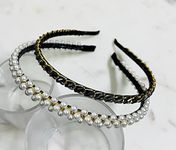 DEEPTI CHANDNA DESIGNS Elegant Crystal & Pearls Hair bands/Headbands, Useful For Women and girls Pack of 2 (HB-54 Pearl & Chain Black Drum Stone)