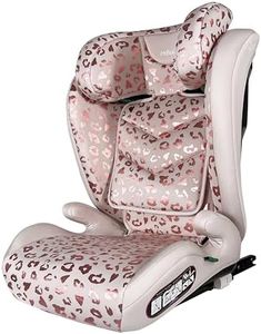 My Babiie Highback Booster Car Seat - ISOFIX, 100-150cm (Approx. 4-12 Years, Group 2/3), i-Size R129, Adjustable Child High Back Seat, Padded, 10 Position Headrest - Blush Leopard