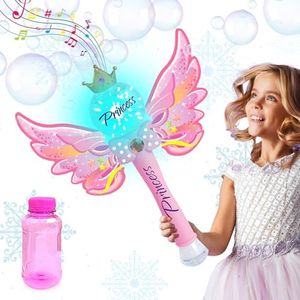 ArtCreativity Light Up Magic Princess Bubble Blower Wand, 14 Inch Illuminating Bubble Blower Wand with Thrilling LED & Sound Effect, Bubble Fluid Included, Great Gift Idea, Party Favor for Kids