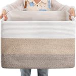 OIAHOMY Large Cotton Rope Basket, Rectangle Woven Baskets for Storage, Nursery Blanket Basket Living Room, Toy Basket With Handle, Baskets for Organizing-24.8”x15.7”x15.7”-Gradient Yellow