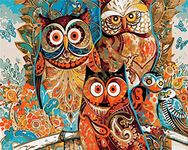 DIY Paint by Numbers Kits, Amiiba Colorful Owl Family 16x20 inch Acrylic Painting by Number Wall Art Crafts (Owl, without Frame)