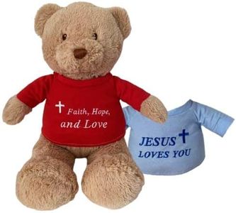 Gracewaters Christian Teddy Bear with 2 Religious Shirts Jesus Loves You, Faith Hope Love, Any Religion, Soft Plush Toy 18 Inch, No-Choke Nose and Eyes