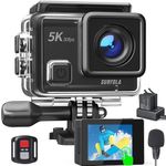 Surfola 5K 30FPS Action Camera SF430, WiFi 40M Waterproof Underwater Camera for Snorkeling, 24MP EIS Touchscreen Helmet Camera, External Mic, Remote Control and Helmet Accessories Kit