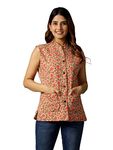 Ravaiyaa - Attitude is everything Women's Cotton Floral Printed Reversible Standard Length Quilted Jacket Coat Blazer Jacket Sleeve Less Waistcoat (Beige Floral, Medium)