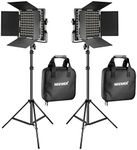 NEEWER 2 Pack Bi Color 660 LED Video Light and Stand Kit: (2) 3200-5600K CRI 96+ Dimmable Light with U Bracket and Barndoor, (2) 75 inches Light Stand for Studio Photography, Video Recording (Black)