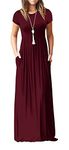 GRECERELLE Womens Maxi Dress Summer Casual Long Dresses for Ladies with Pockets (Wine Red, XL)