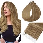 Full Shine Invisible Tape in Human Hair Extensions 14 Inch Double Sided Tape in Hair Extensions 50 Grams Seamless Tape in Hair Extensions Human Hair Color 10 Fading to 16 Highlight 16 20 Pcs for Women