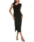 Anne Klein Women's Asymmetrical Neck Ruched Midi Dress, Anne Black, 3X