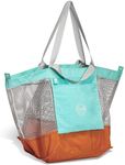 STOVER Large Mesh Tote Beach, Vacation, Shopping and Travel Shoulder Bag with Storage Pouch for Women, Men and Families (Mint), Mint, Large