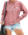 BEDDAN Women's Long Sleeve Crewneck Sweatshirt Gigi Letter Print Graphic Shirts Pullover Tops, Pink, Medium