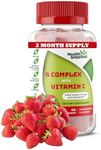 Strawberry Flavored Vitamin B Complex Gummies - B Complex with Vitamin C - Supports Nervous System and Boosts Energy Levels - Assists with Cognitive Function - Great Tasting and Easy to Swallow