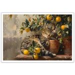 noskisy Retro Tabby Cat Sleeping Underneath A Lemon Tree Posters Antique Moody Cottagecore Art Pet Kitten Animal Portrait Terracotta Planter Prints For Home Bedroom Dorm Wall Decor 16x24in Unframed