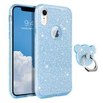 DOMAVER iPhone XR Case Glitter Bling Sparkle Shiny Cute Flexible Bumper Shockproof Slim Soft Rubber Smooth Extra Ring Holder Kickstand for Girls Women 6.1 inch – Blue