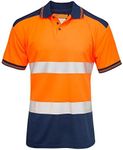 shelikes Mens Hi Vis VIZ Visibility Polo Contrast 2 Two Tone Workwear Tshirt Tee Top [Orange CPK 2XL]