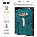 Jersey Frame Display Case Wood Display Case Shadow Box Extra Large Frame 32’’ x 24’’ with Locks, Hangers, Velvet Pinboard, and Wall Mount for Jersey and Uniform (Set of 1)