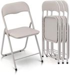 GarveeHome Folding Chairs 4 Pack with Cushion, Outdoor & Indoor Event Portable Metal Folding Chairs with Non-Slip Feet Pads Stackable Chairs, Off-White