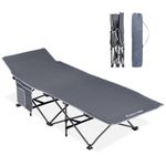 FLAMROSE Camping Cot for Adults with Carry Bag, Tent Folding Cot for Sleeping, Lit De Camp Load 330 LBS, Portable cot for Outdoor, Indoor, Patio, Office, Beach, Hiking, Gray