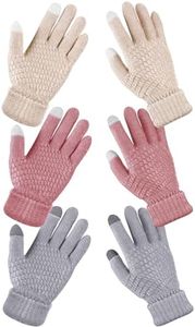 Jeere 3 Pairs Women's Winter Touch Screen Gloves Knit Gloves Elastic Cuff Winter Warm Texting Mitten for Women, Cute Colors