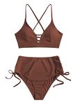 ZAFUL Women High Waisted Bikini Set Two Piece Tummy Control Wrap Swimsuit Lace Up Bathing Suit, Cinched-coffee, X-Large