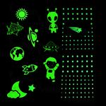 Wall1ders Green Color Fluorescent Night Glow in The Dark Star Wall Sticker, Glow in the dark sticker, Radium stickers for bedroom, Stars for ceiling (Pack of 144 Stars Big and Small), Radium Sticker. (Galaxy Stars)