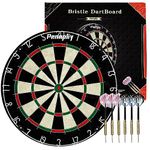 Bristle Dart Board Set, Professional Dart Board 18" with 6pcs 18g Darts Outdoor Dartboard Set, Compressed Sisal Metal Wire Board with Rotating Number Ring