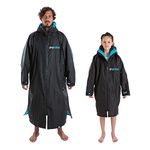 Dryrobe Advance Waterproof Changing Robe - LONG SLEEVE Oversized Change Robe Coat with Fleece Lining - Hooded Jacket for Beach, Wild Swimming, Surfing Adult Medium - Black/Blue