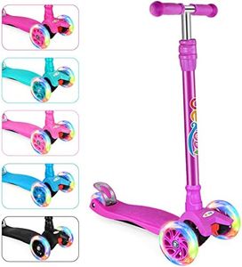 BELEEV Scooters for Kids 3 Wheel Kick Scooter for Toddlers Girls Boys, 4 Adjustable Height, Lean to Steer, Light up Wheels, Extra-Wide Deck, Easy to Assemble for Children Ages 3-12 (Dark Lilac)