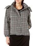 Vince Camuto Women's Bold Plaid Hooded Puffer Coat Down Alternative, Medium Heather Grey, Large