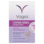 VAGISIL Soothing Oatmeal Intimate Wipes to soothe itch & irritation, Contains Tea Tree Oil, Gentle Enough For Daily Use,12 individually wrapped Wipes