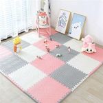 SIGNATRON 6pc - 24 SqFt, Puzzle Flooring || Kids Interlocking Play mat || Shops Mat || House Flooring || Play mats for Kids || 12 MM Thick (Pink - Grey - White)