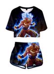 WANHONGYUE Anime Dragon Ball Z Goku 3D Printed T-Shirt Crop Top and Shorts Summer Two Piece Outfit Set for Women Girls 1025/7 L