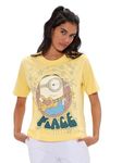 The Souled Store Official Minions: Peace Women and Girls Short Sleeves Round Neck Yellow Graphic Printed Cotton Relaxed Fit T-Shirts