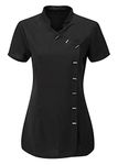 Style Wise Fashion Ladies Beauty Salon Tunic Top Hairdressing Uniform Womens Collar Neck Shirt Black US 12